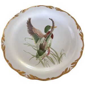 Helen Webb Hand painted Duck In grass Gold Rimmed 12” Platter Vintage